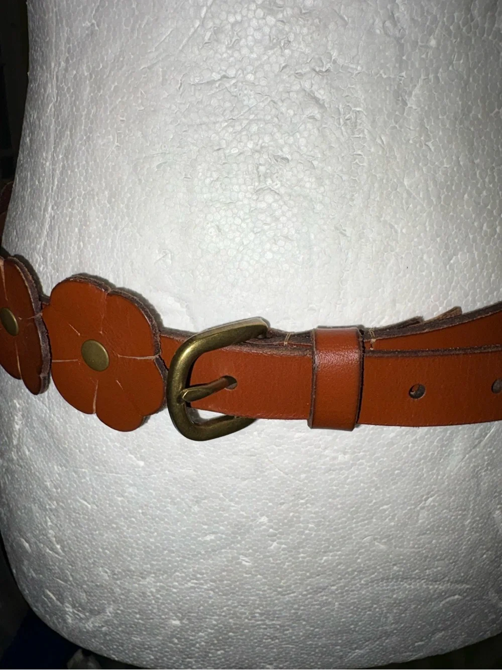 LN Lucky Brand Flower Festival Brown Leather Brass Adjustable Belt - S